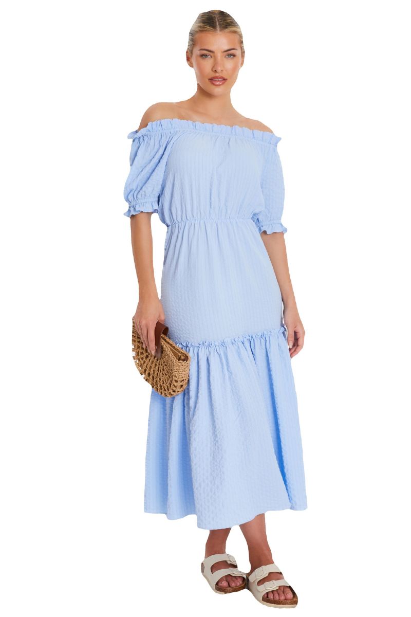Women's Woven Textured Bardot Maxi Dress
