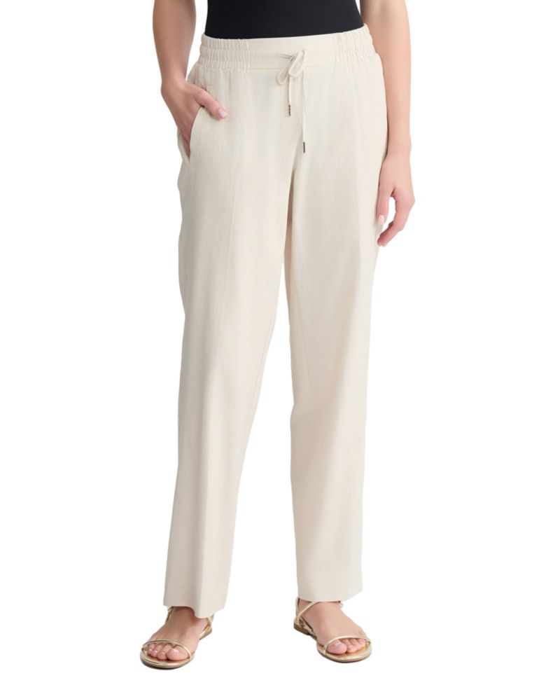 Petite Mid-Rise Welt Pocket Linen Casual Pants