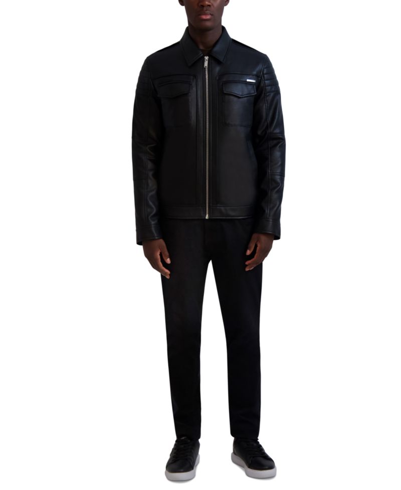 Paris Men's Faux-Leather Full-Zip Trucker Jacket