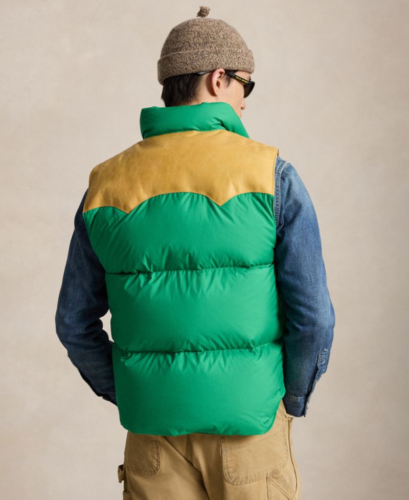 Men's Western-Style Leather Yoke 750-Fill-Power Down Vest