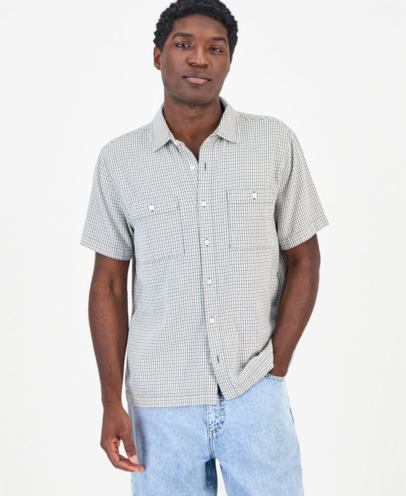 Men's Lawrence Short-Sleeve Dobby Plaid Shirt