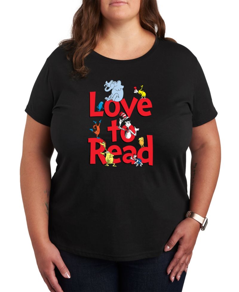 Trendy Plus Size Dr. Seuss Love to Read Graphic Crewneck T-Shirt