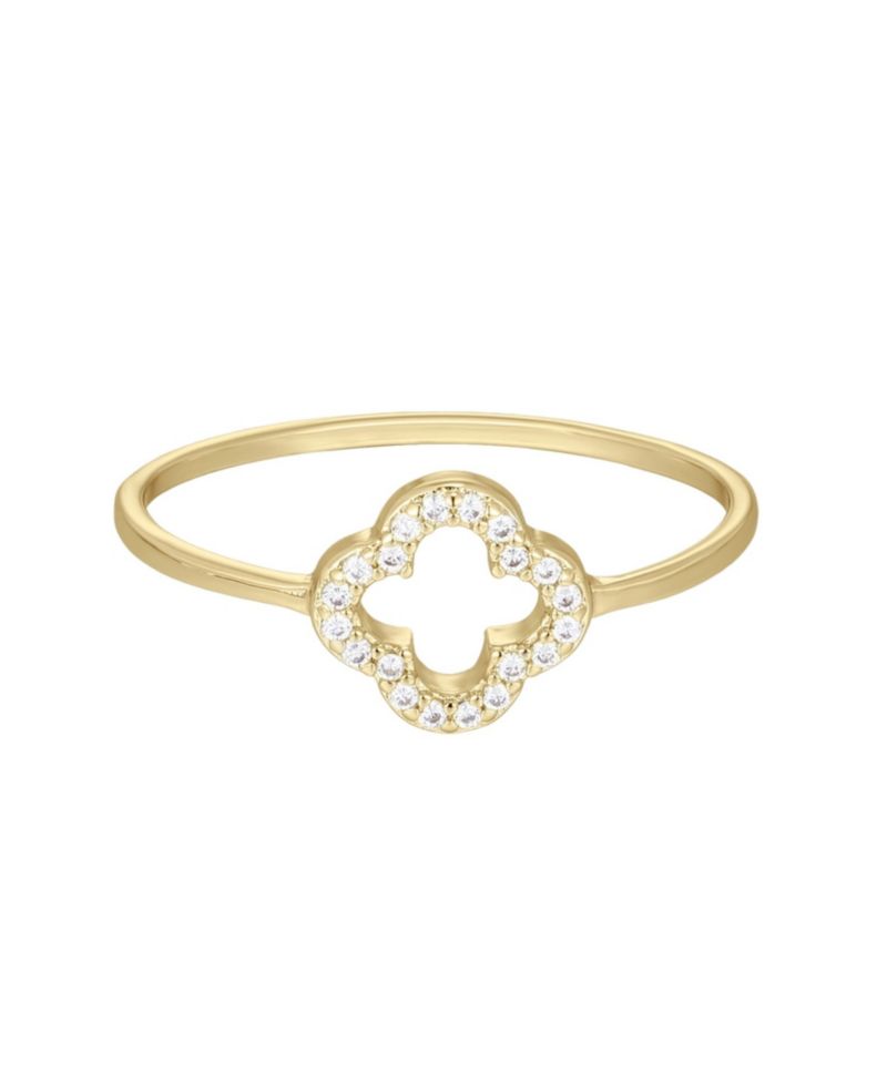 Gold Cubic Zirconia Outline Clover Ring