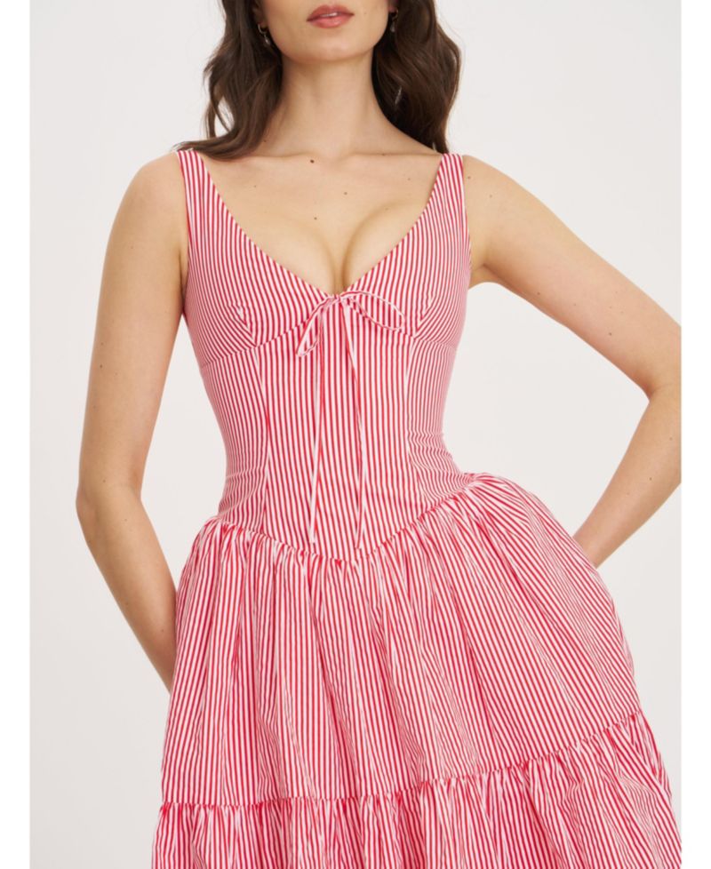 Women's Oceana Red Candy Stripe Drop Waist Midi Dress