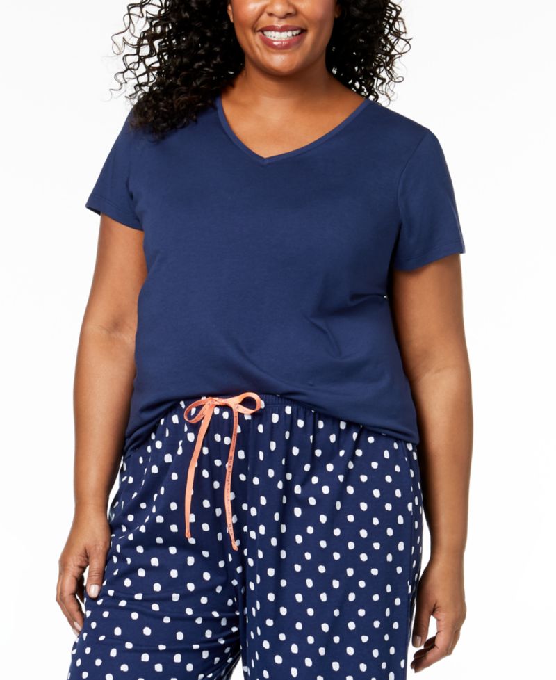 Womens Plus size Sleepwell Solid S/S V-Neck T-Shirt with Temperature Regulating Technology