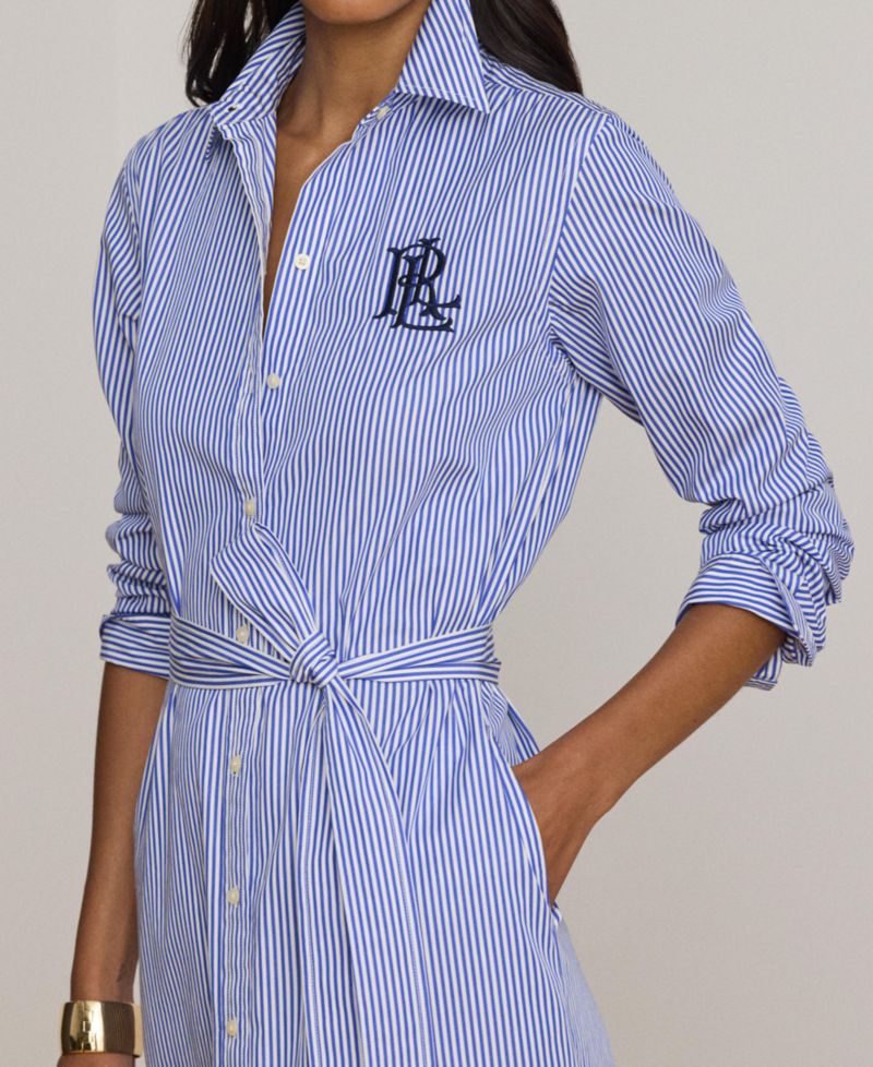 Women's Point Collar Striped Broadcloth Shirt-Dress