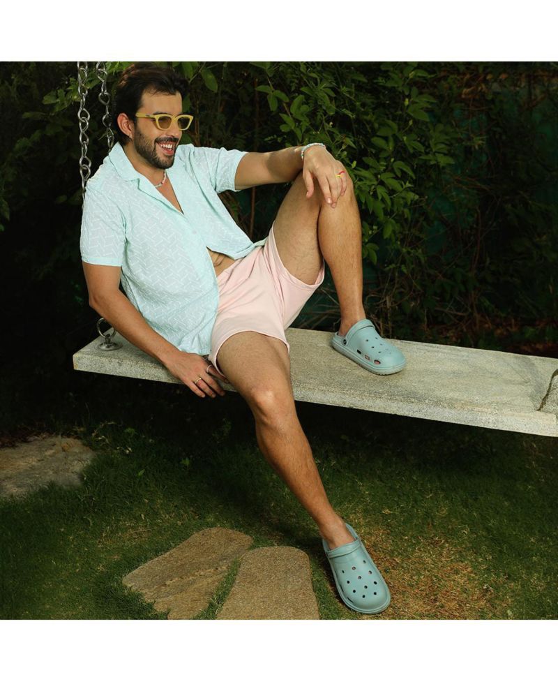 Men's Mint Green Embroidered Zig-Zag Shirt
