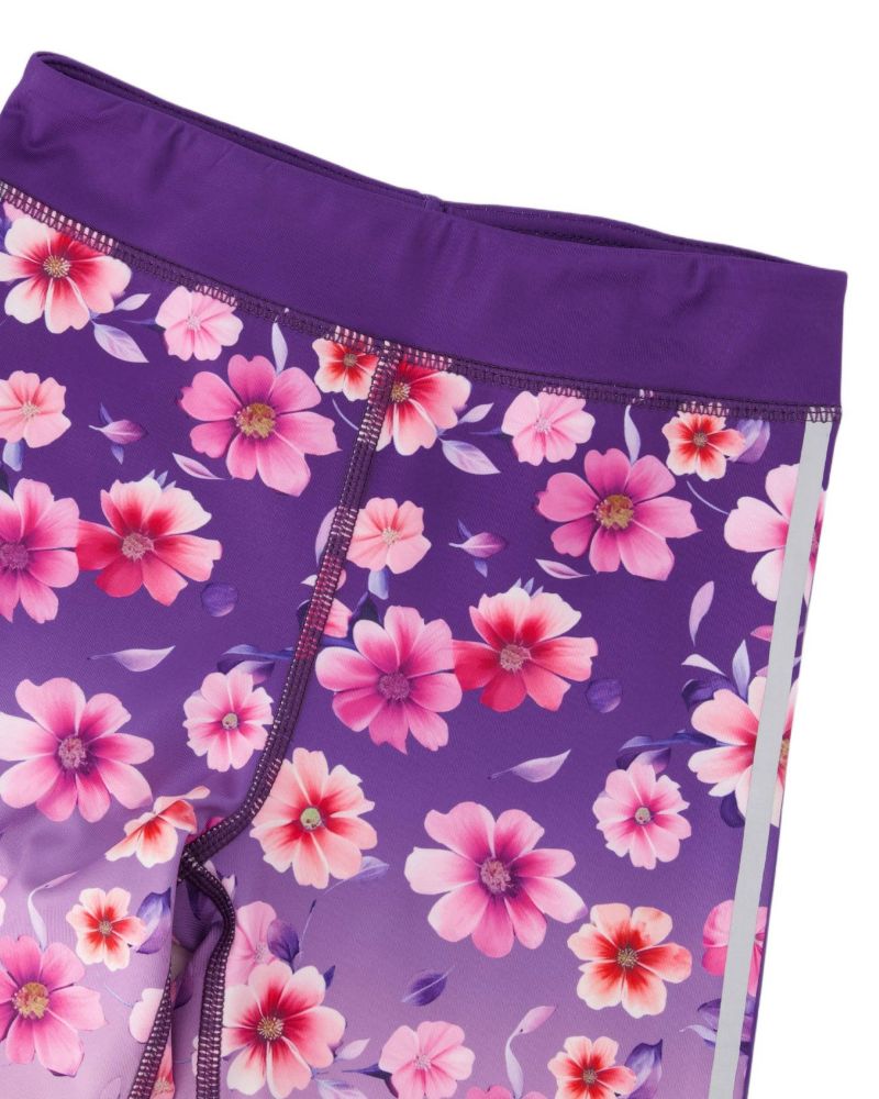 Big Girls Athletic Leggings in Polyester Mauve Floral Gradient