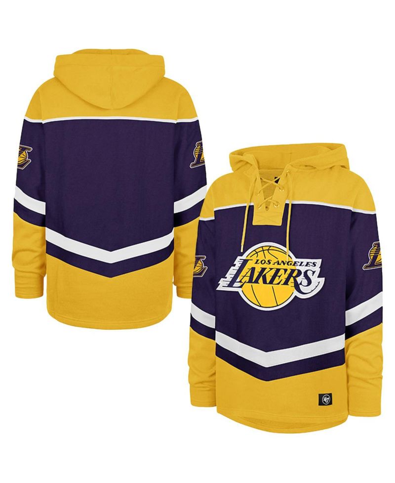 Men's Purple Los Angeles Lakers Oversized Tri-Satin Layup Lacer Pullover Hoodie