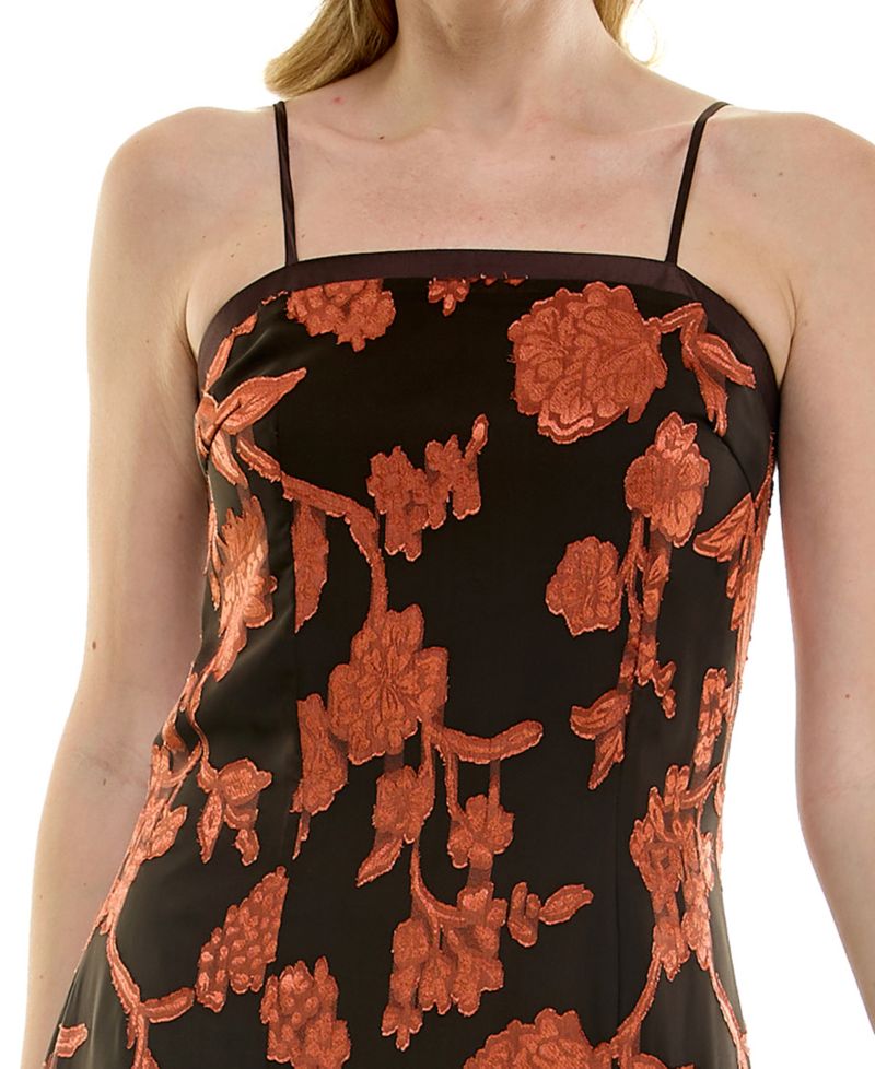 Juniors' Burnout Floral Square Neck Midi Dress