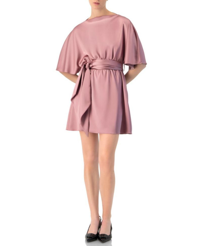 Women's Short Satin Dress with Waist Tie