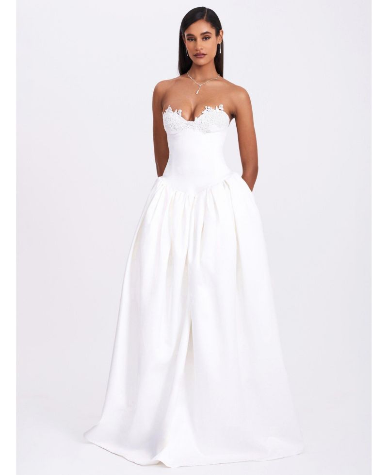 Women's Naila Lace Trim Strapless Drop Waist Wedding Gown