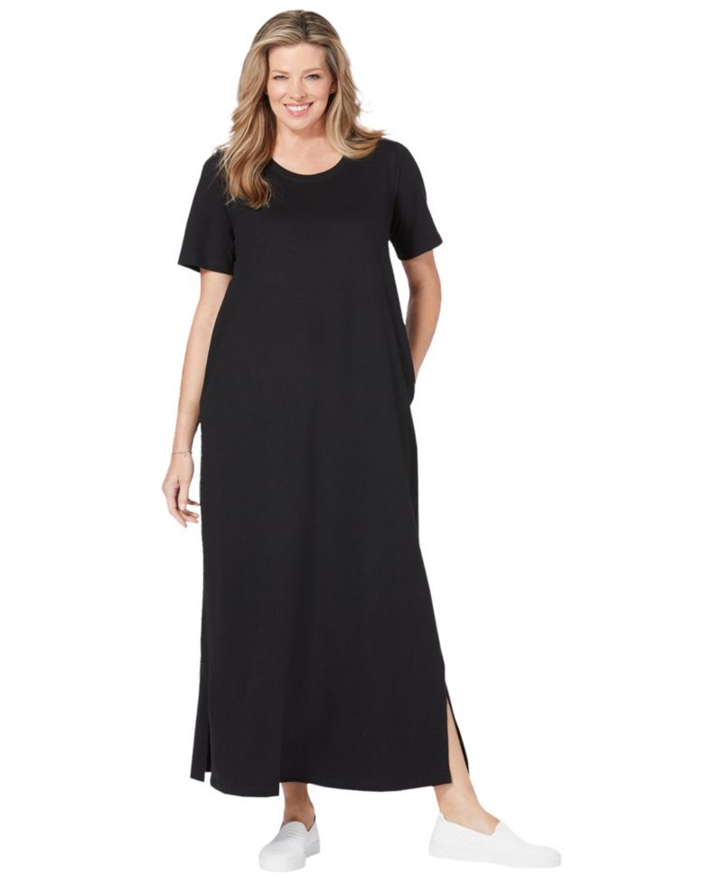 Plus Size Perfect Short-Sleeve Scoopneck Maxi Tee Dress