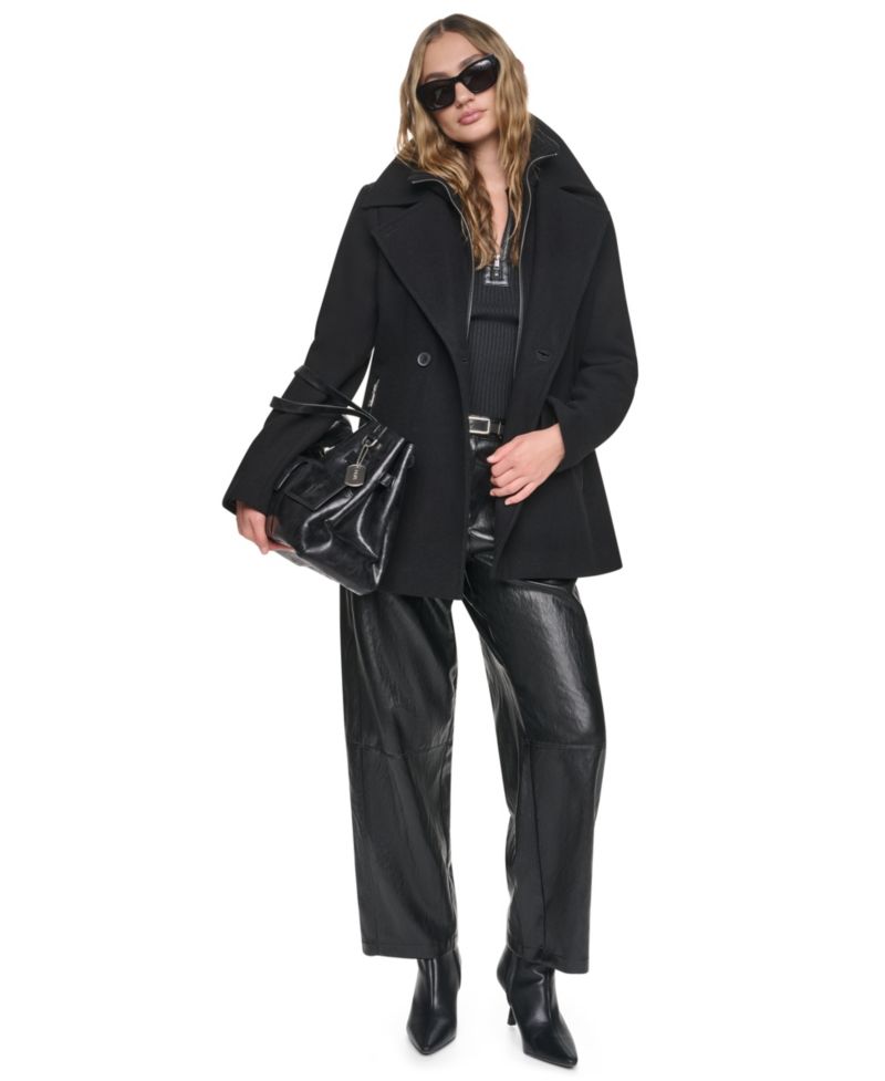 Women's Double-Breasted Long-Sleeve Wool-Blend Peacoat