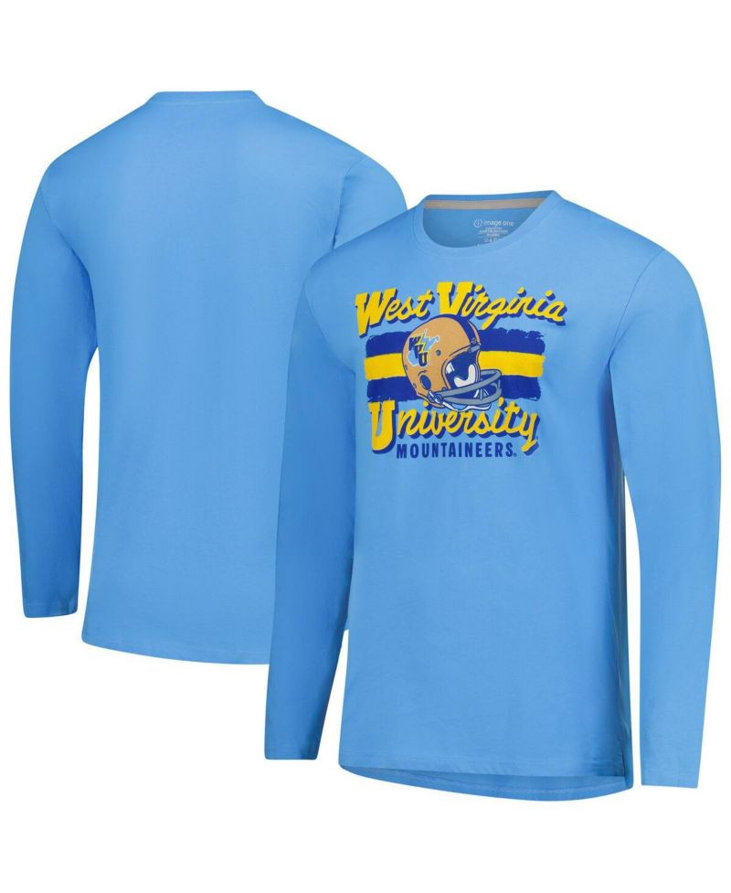 Men's Light Blue West Virginia Mountaineers Throwback Helmet Long Sleeve T-Shirt