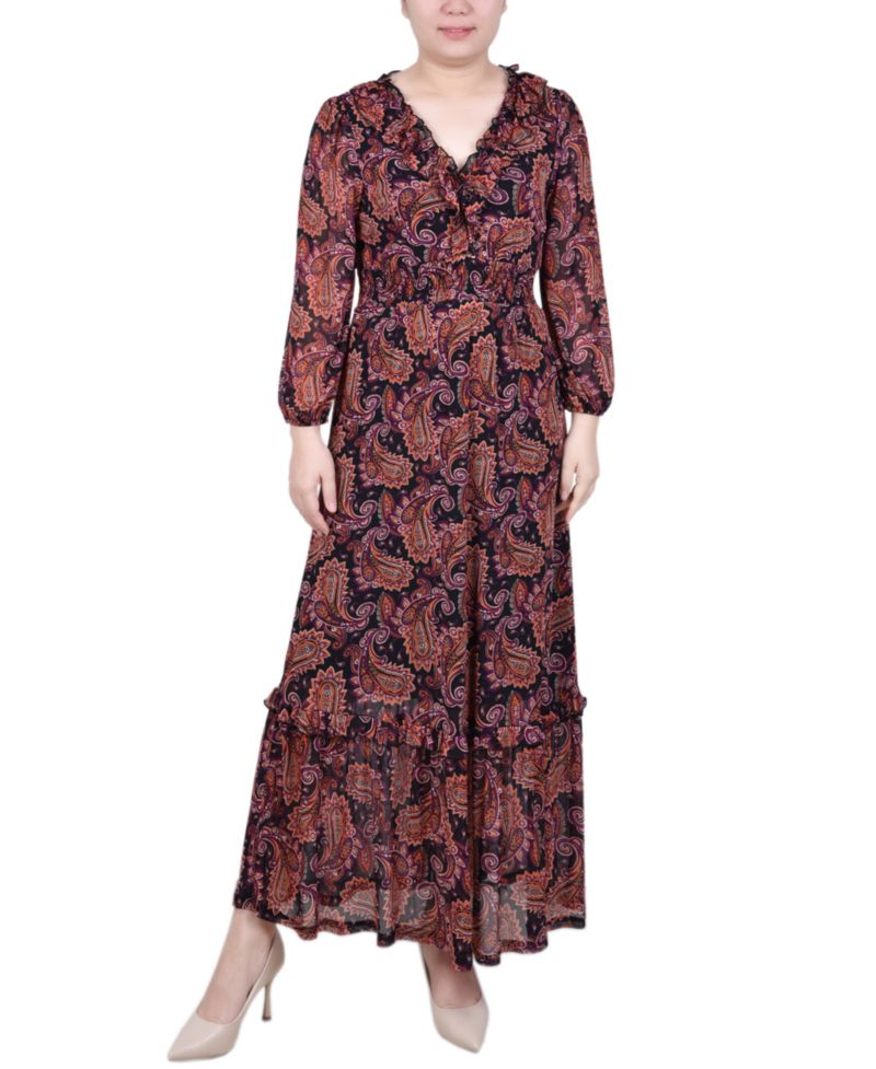 Petite Long Sleeve Mesh Maxi Dress