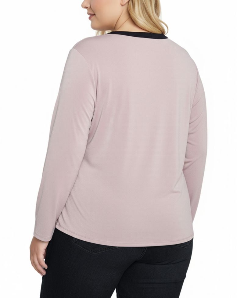 Petite Long Sleeve Contrast Detail Top