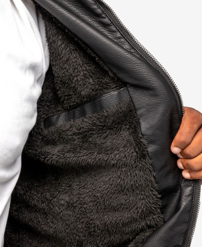 XRAY Men's Grainy PU Hooded Jacket With Faux Shearling Lining