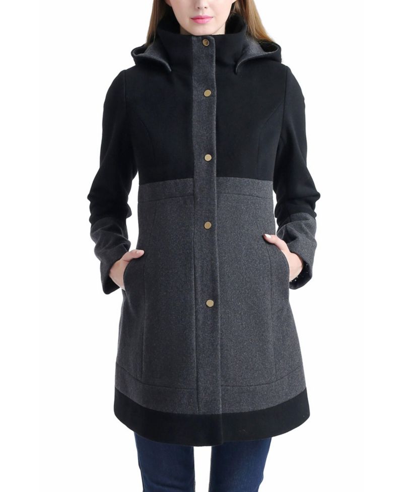 Maternity Tessa Hooded Wool-Blend Colorblock Coat