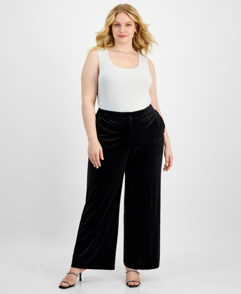 ASL Plus Size Velvet Mid-Rise Wide-Leg Pants