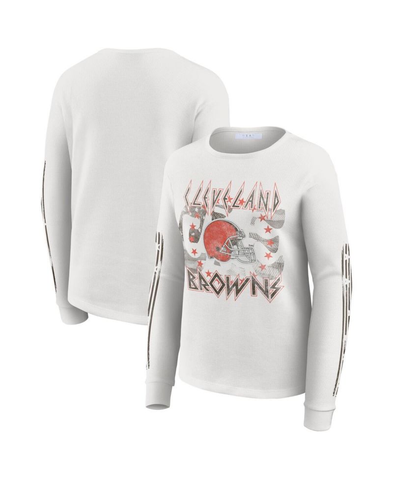Women's White Cleveland Browns Graphic Waffle Long-Sleeve T-Shirt