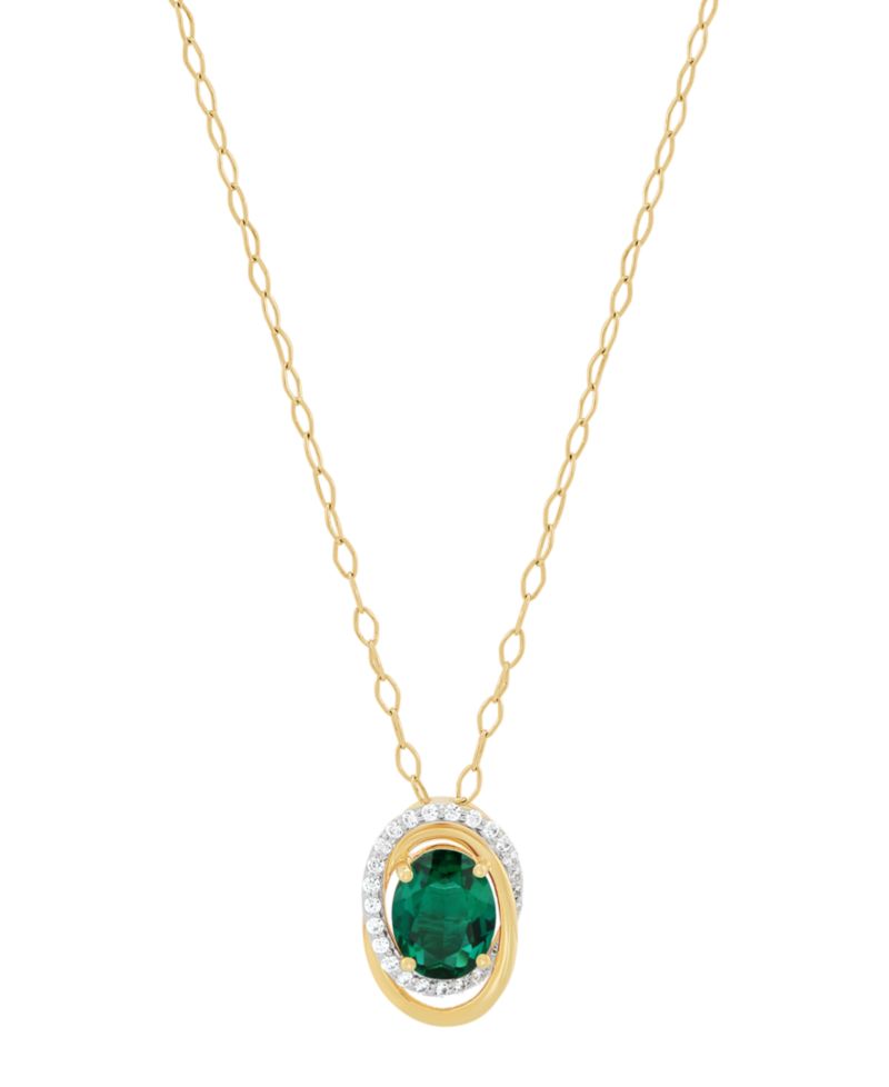 Created Emerald (1-5/8 ct. t.w.) and Created White Sapphire (1/4 ct. t.w.) Pendant Necklace in 14k Yellow Gold-Plated Sterling Silver