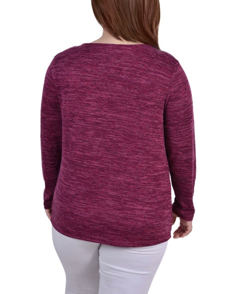 Women's Plus Size Long Sleeve Knit Keyhole Top