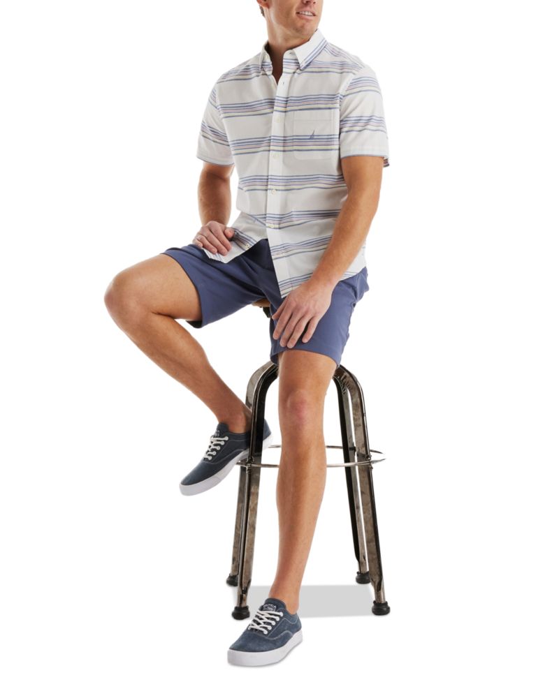 Men's Short Sleeve Button-Down Striped Oxford Shirt