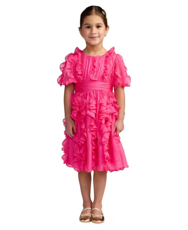 Little Girls Chiffon High Neck Ruffle Dress