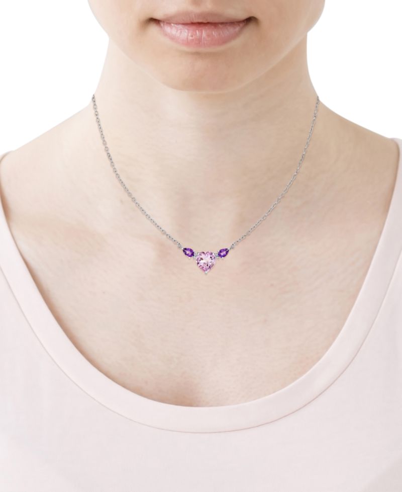 Heart-Shape Amethyst (3-1/3 ct. t.w.) & Pear-Shape Amethyst (3/4 ct. t.w.) Pendant Necklace in Sterling Silver