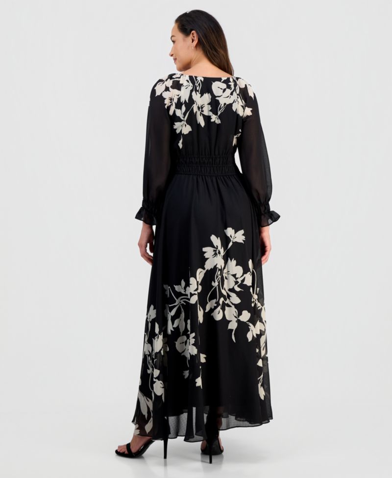 Women's Pleated Long-Sleeve Chiffon Dress