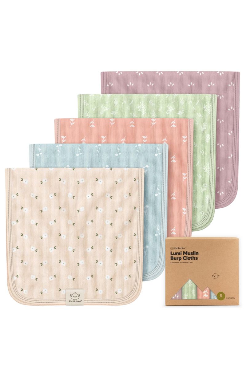 5 pieces Lumi Muslin Burp Cloths for Baby Boys, Girls, Baby Burp Cloths