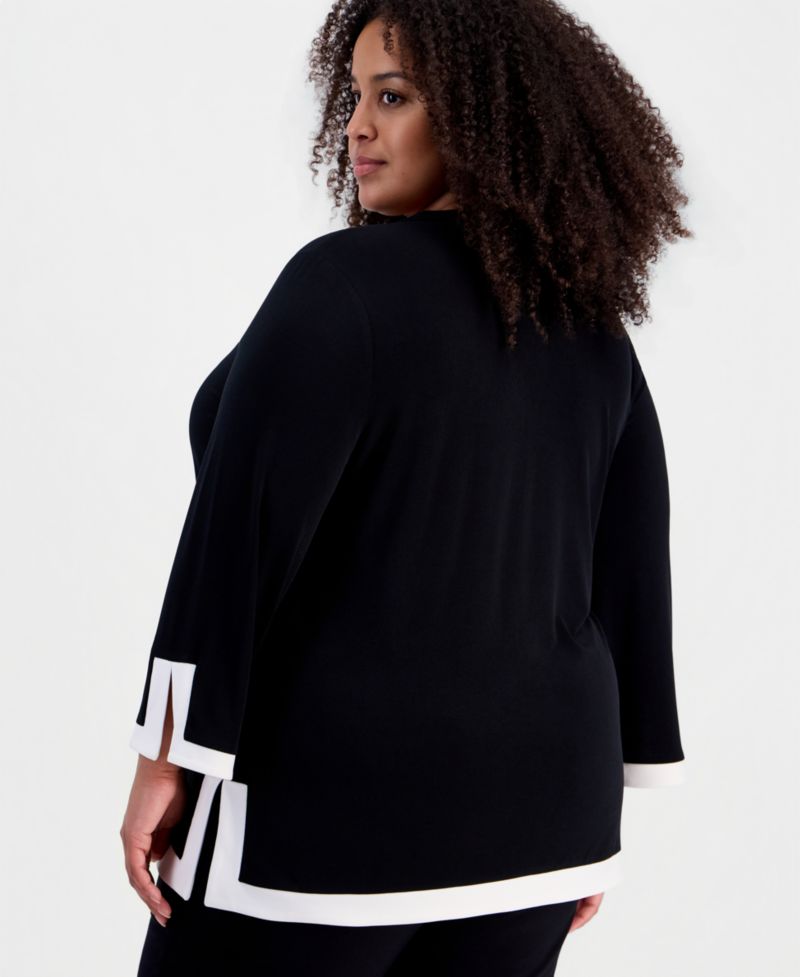 Petite 3/4-Sleeve Split Neck Tunic