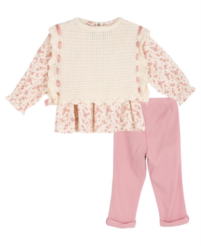 Baby Girls' Knit Vest with Top and Knit Pants, 2-Piece Set