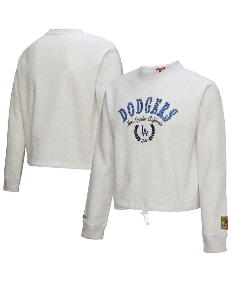 Women's Heather Gray Los Angeles Dodgers Cropped Toggle Pullover Sweatshirt