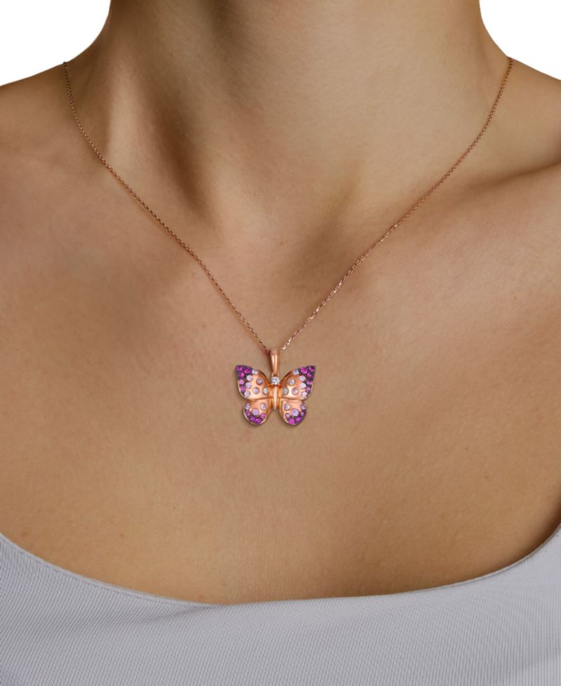 Strawberry Ombr&eacute;® Sapphire Butterfly (3/4 ct. t.w.) & Vanilla Sapphire Pendant Necklace in 14k Strawberry Gold