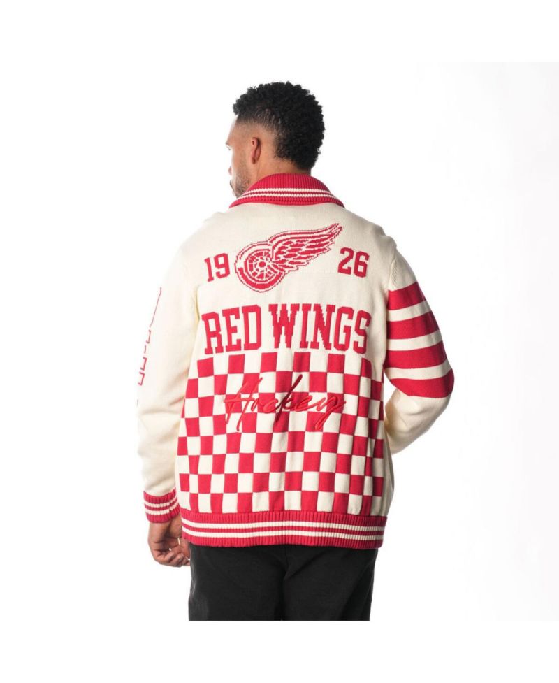 Men's and Women's Cream Detroit Red Wings Jacquard Full-Zip Sweater
