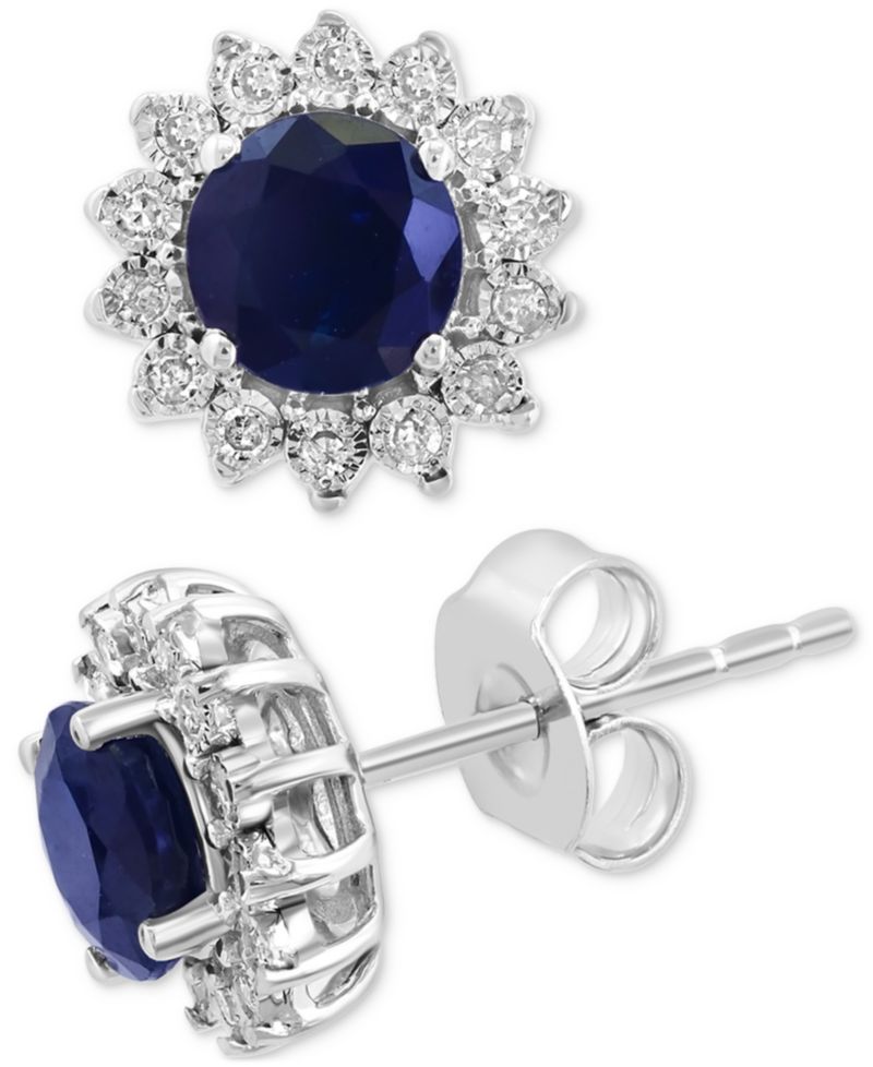 EFFY® Sapphire (1-1/6 ct. t.w.) & Diamond (1/6 ct. t.w.) Halo Stud Earrings in 14k White Gold or Two Tone Gold (Also available in Ruby, & Emerald)