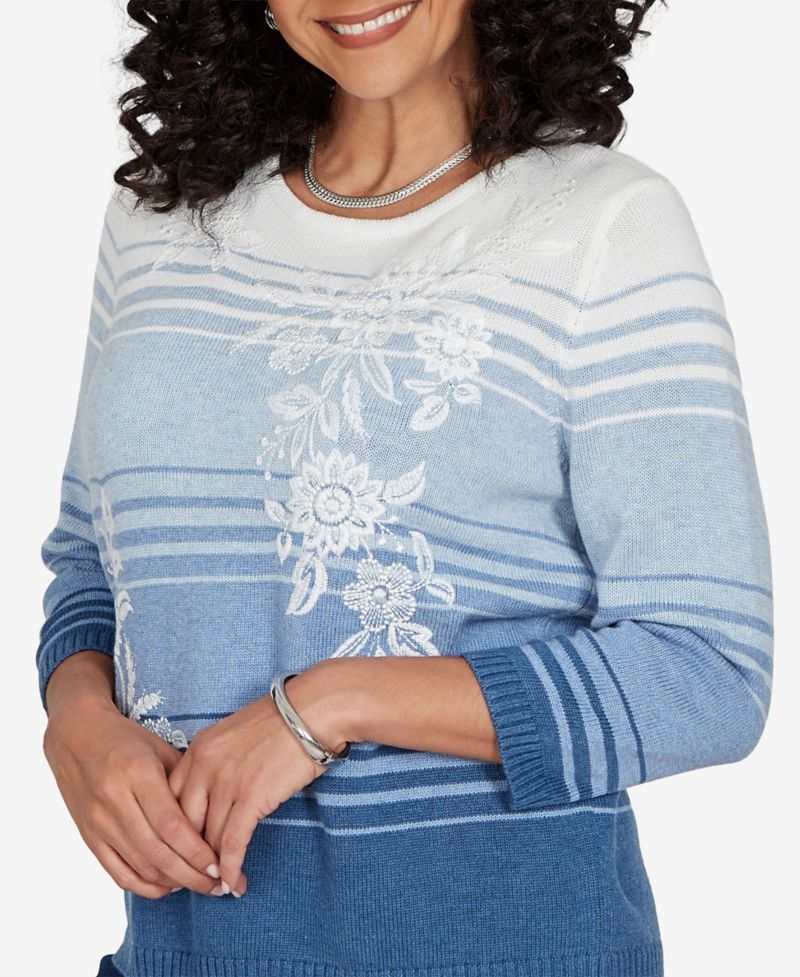 Women's 3/4-Sleeve Stripe Crewneck Pullover