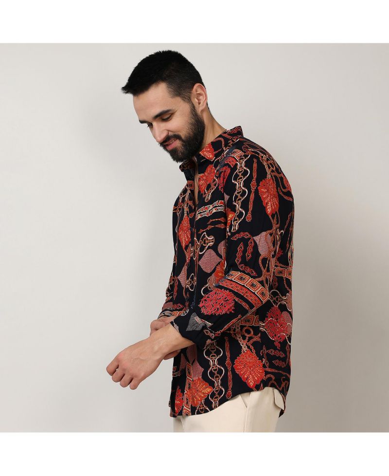 Men's Crimson Red & Navy Blue Artistic Block Shirt