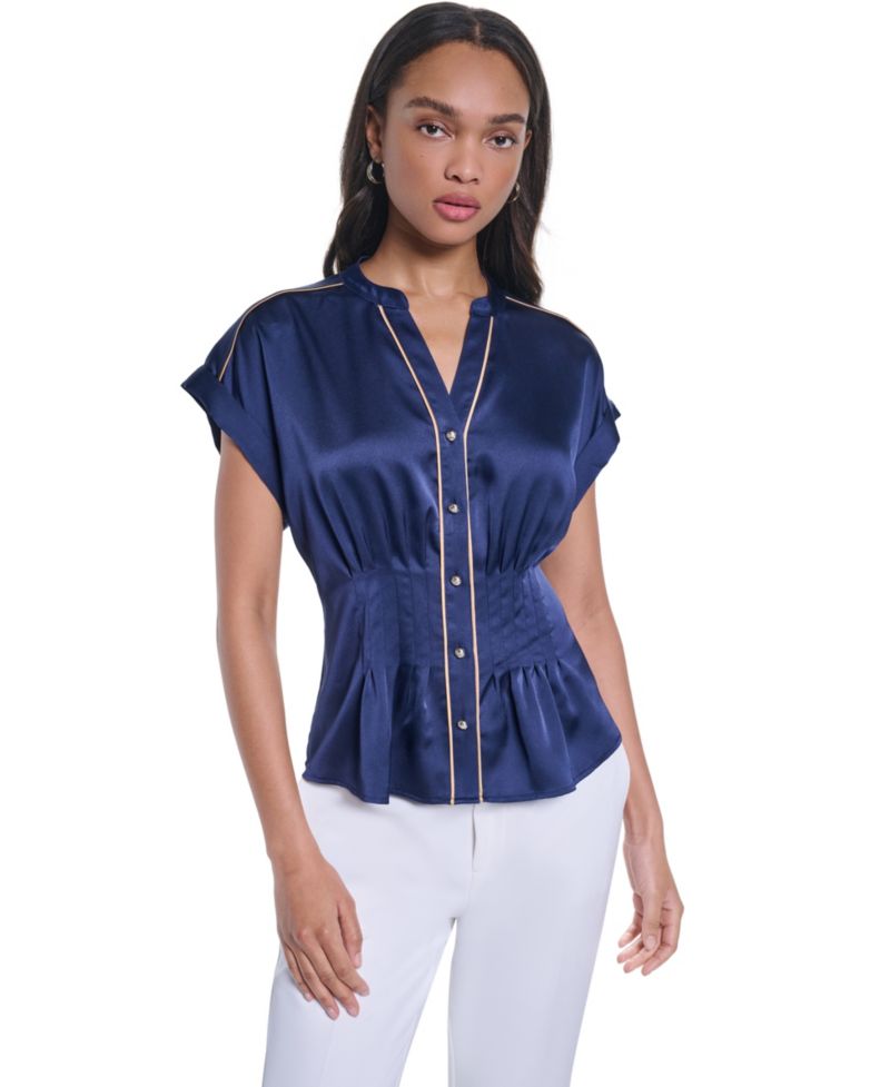 Women's Short-Sleeve Button-Front Blouse