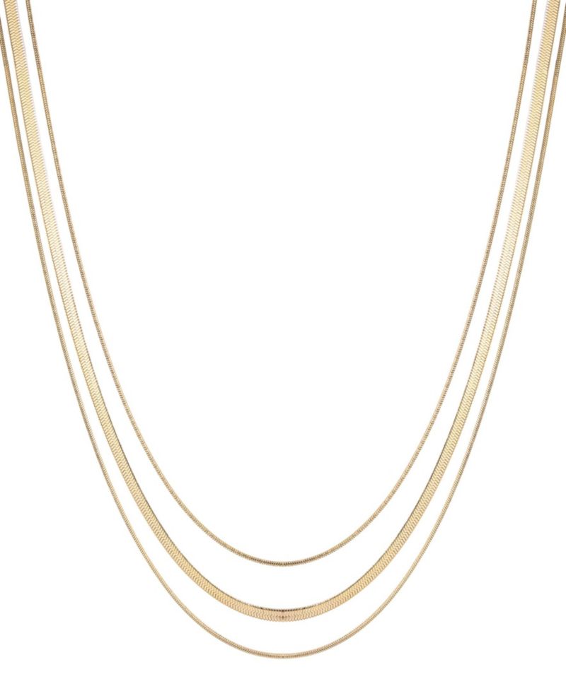 Tarnish Resistant Gold Layered Herringbone Necklace Set