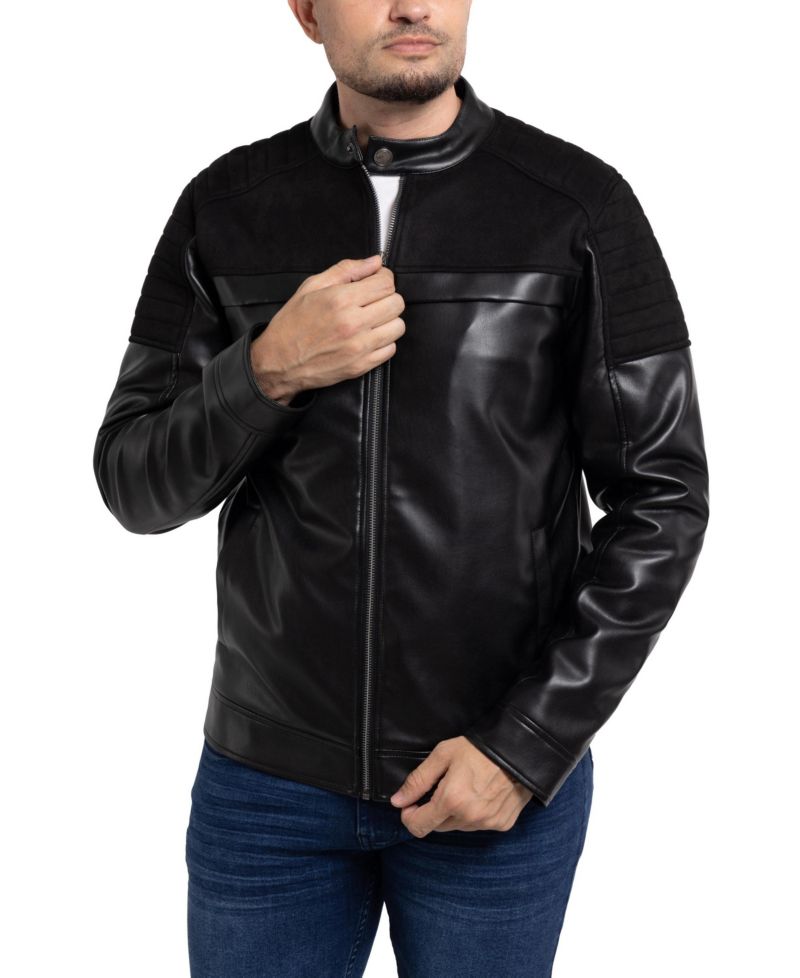 XRAY Men's Shiny PU Jacket With Faux Suede Detailing And Faux Shearling Lining
