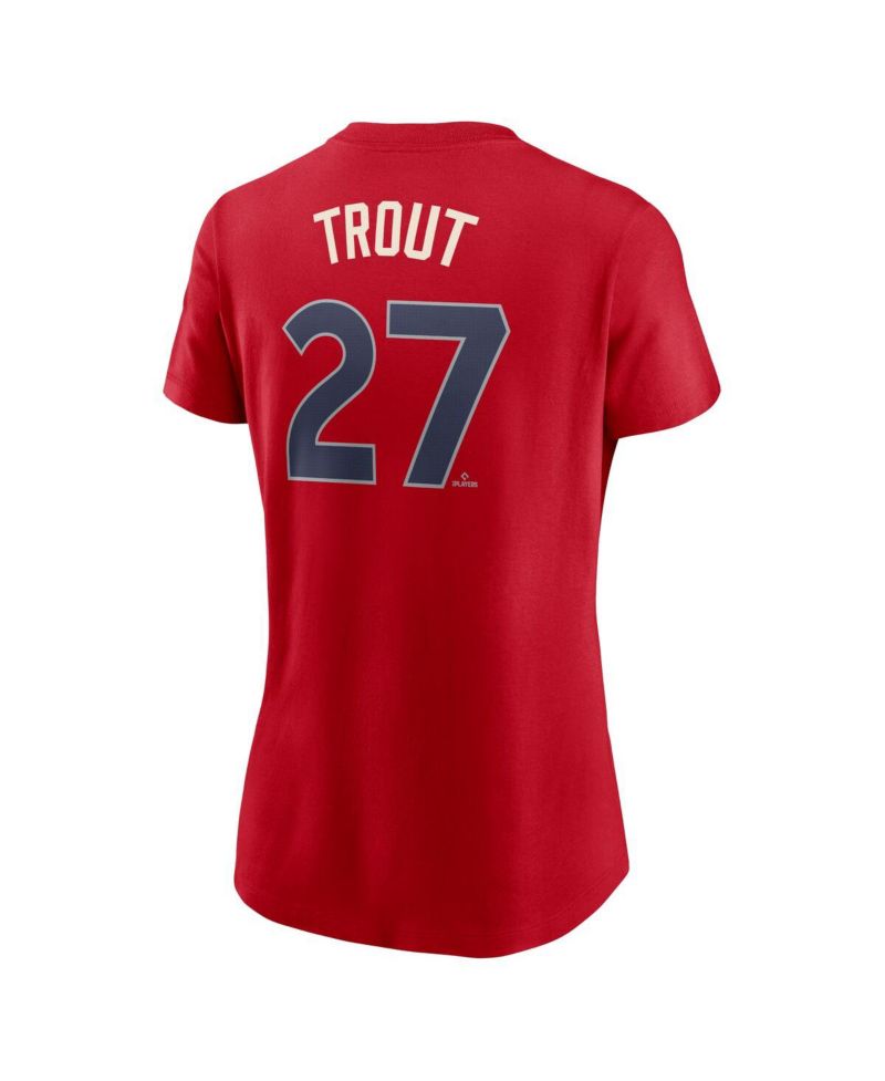 Women's Mike Trout Red Los Angeles Angels 2024 City Connect Fuse Player Name & Number T-Shirt