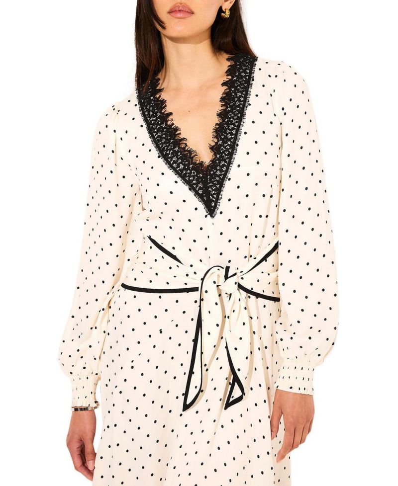 Women's Polka Dot V-Neck Long-Sleeve Wrap Maxi Dress
