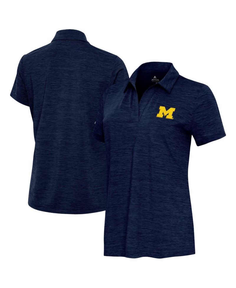 Women's Heather Navy Michigan Wolverines Layout V-Neck Polo Shirt