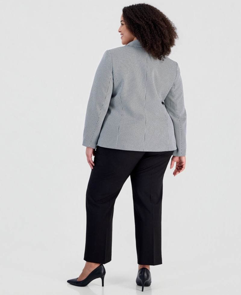 Plus Size Houndstooth Three-Button Slim-Fit Jacket and Pant, 2-Piece Set