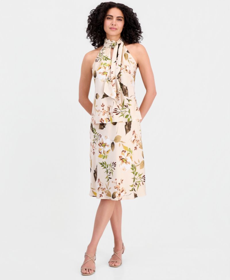 Women's Sleeveless Floral Tie-Neck Top