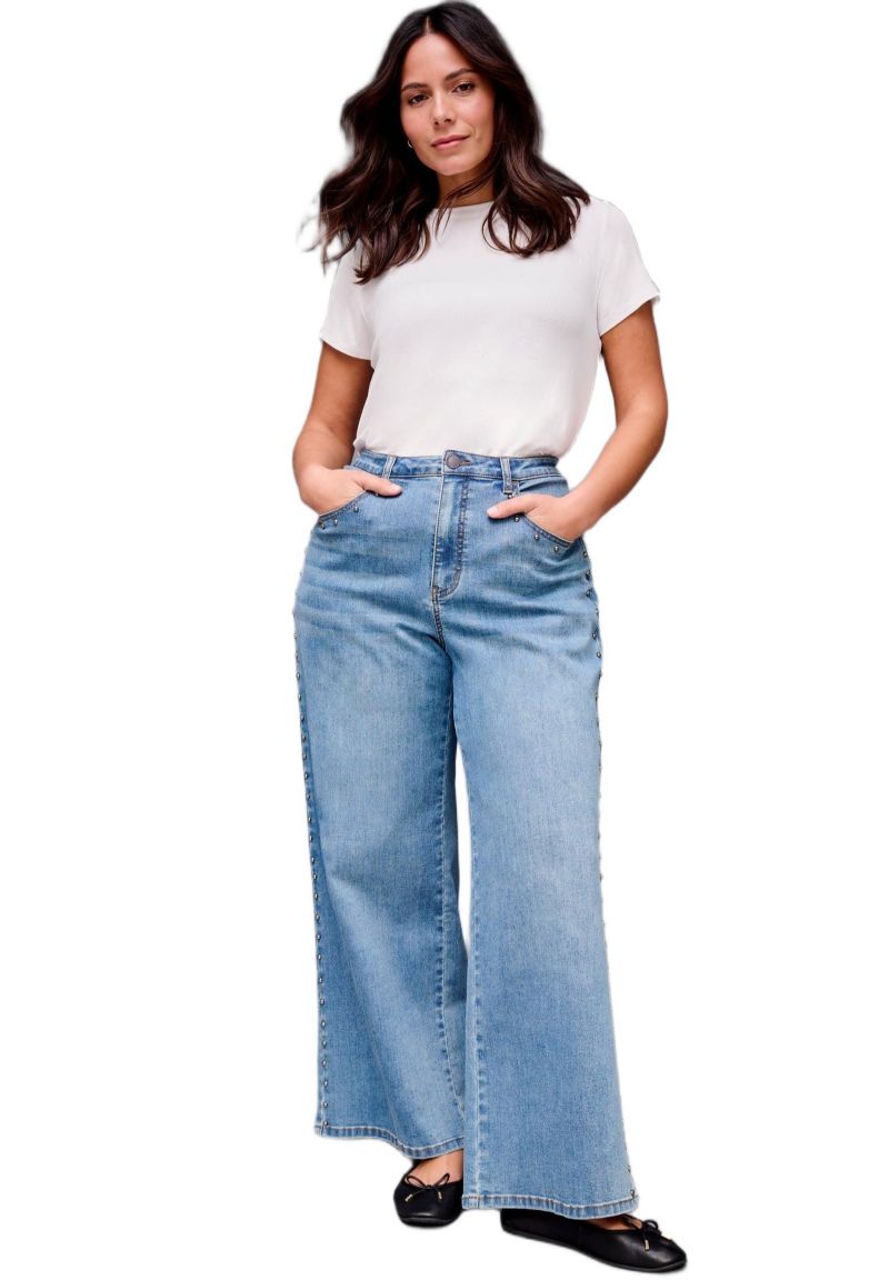 Women's Plus Size Studded Wide Leg Jean