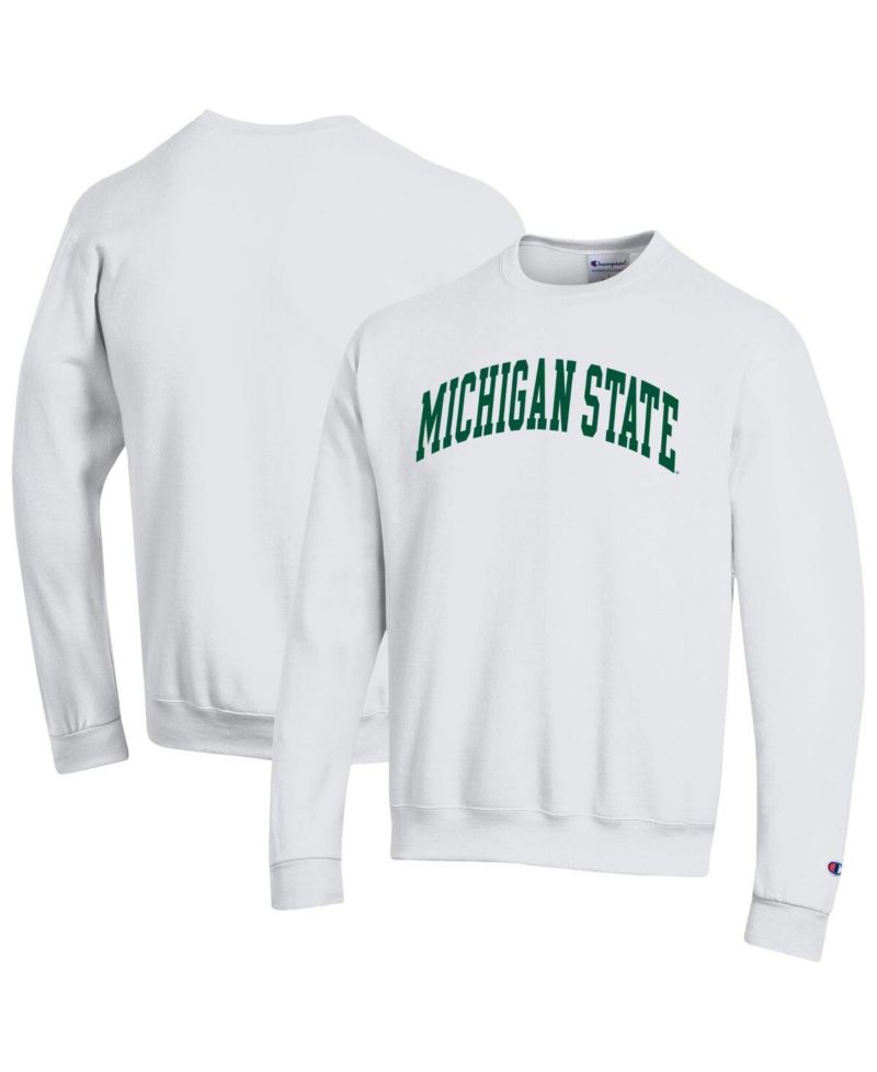 Men's White Michigan State Spartans Basic Arch Fleece Pullover Sweatshirt